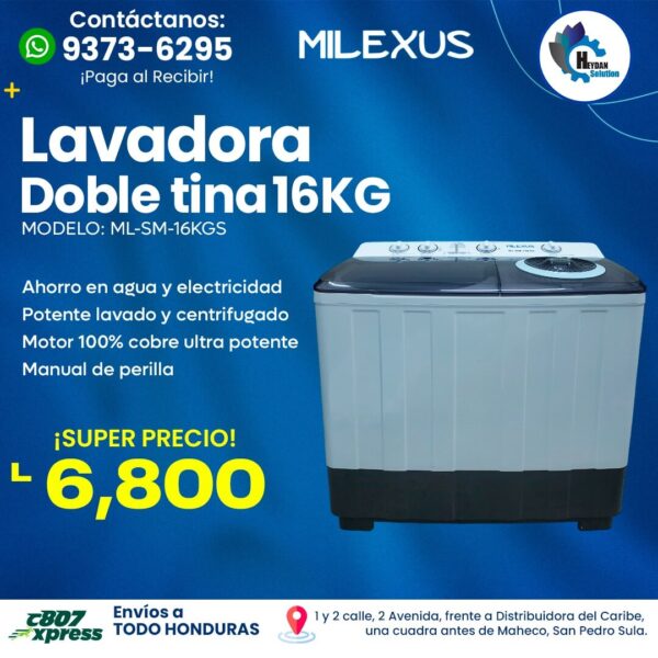 lavadora 16kg doble tina